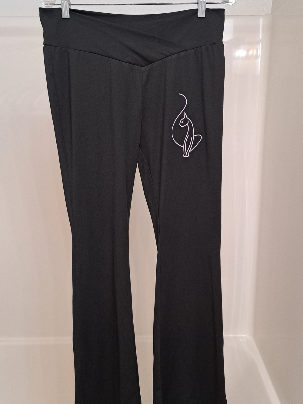 Black Women's Yoga Flare Pants with Subtle Cat Graphic